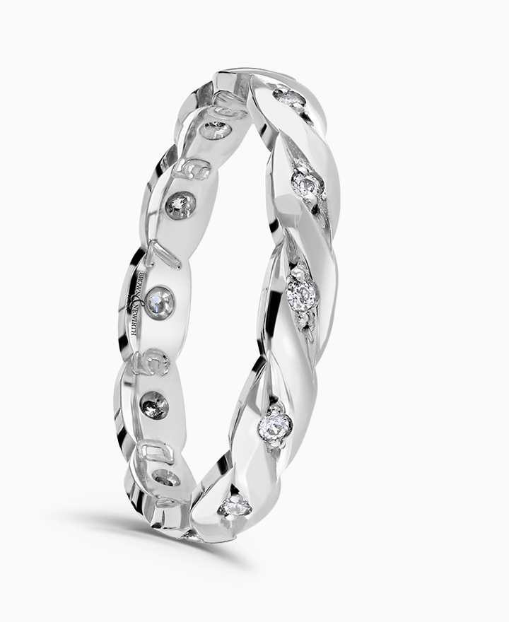 Twisted diamond set wedding ring